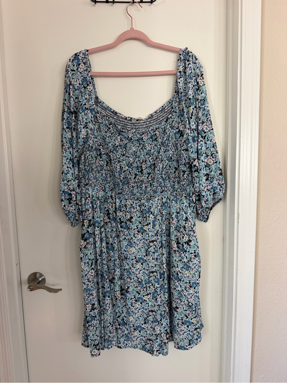 Terra & Sky Light Blue Floral Smocked Mini Dress